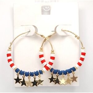Patriotic Star Hoop Earrings Red White Blue